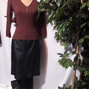 Leather skirt  straight  8 Harve Benard  22"L